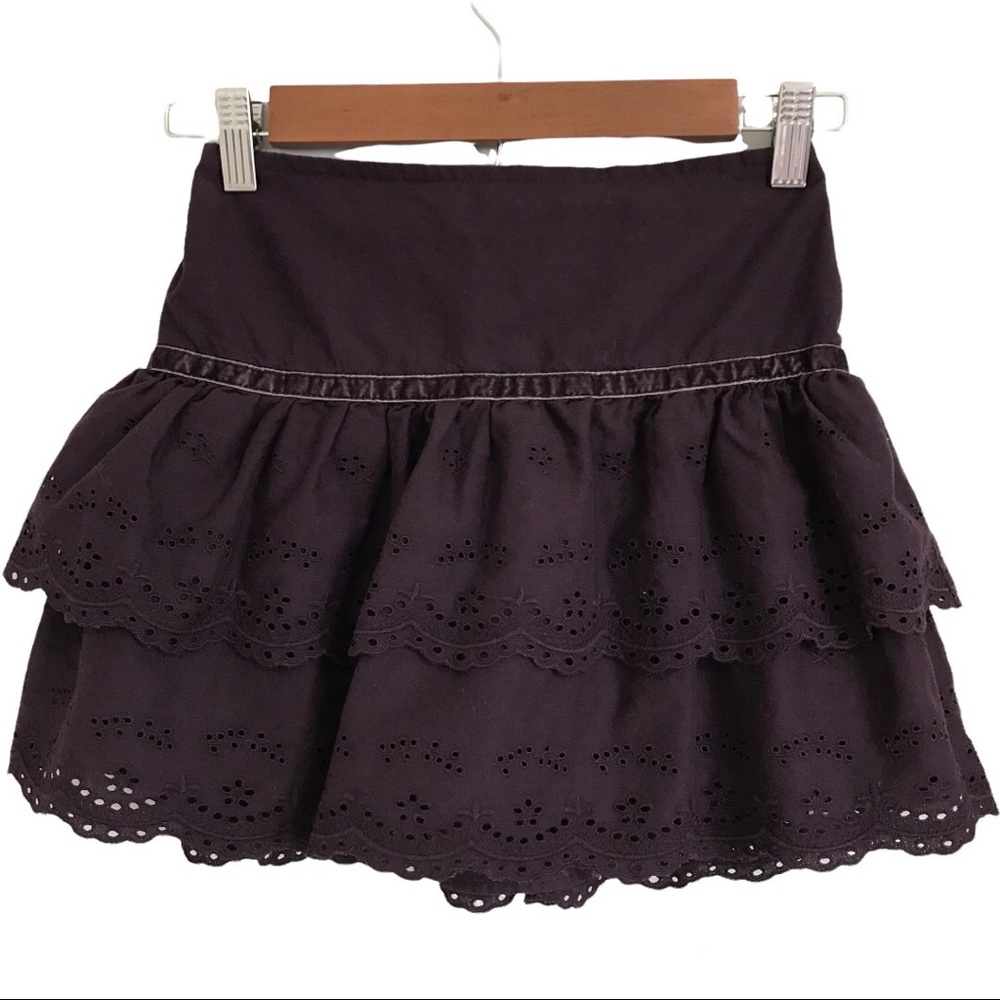 Old Navy Girls L Plum Dark Purple Eyelet Tiered Ruffle Lined Pull On Skirt